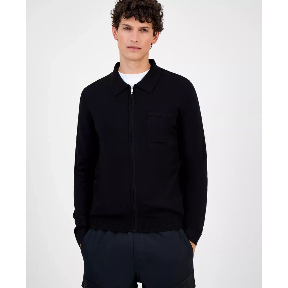 HUGO by Hugo Boss Men's San Jean Full Zip Collared Cardigan Pullover Black XL